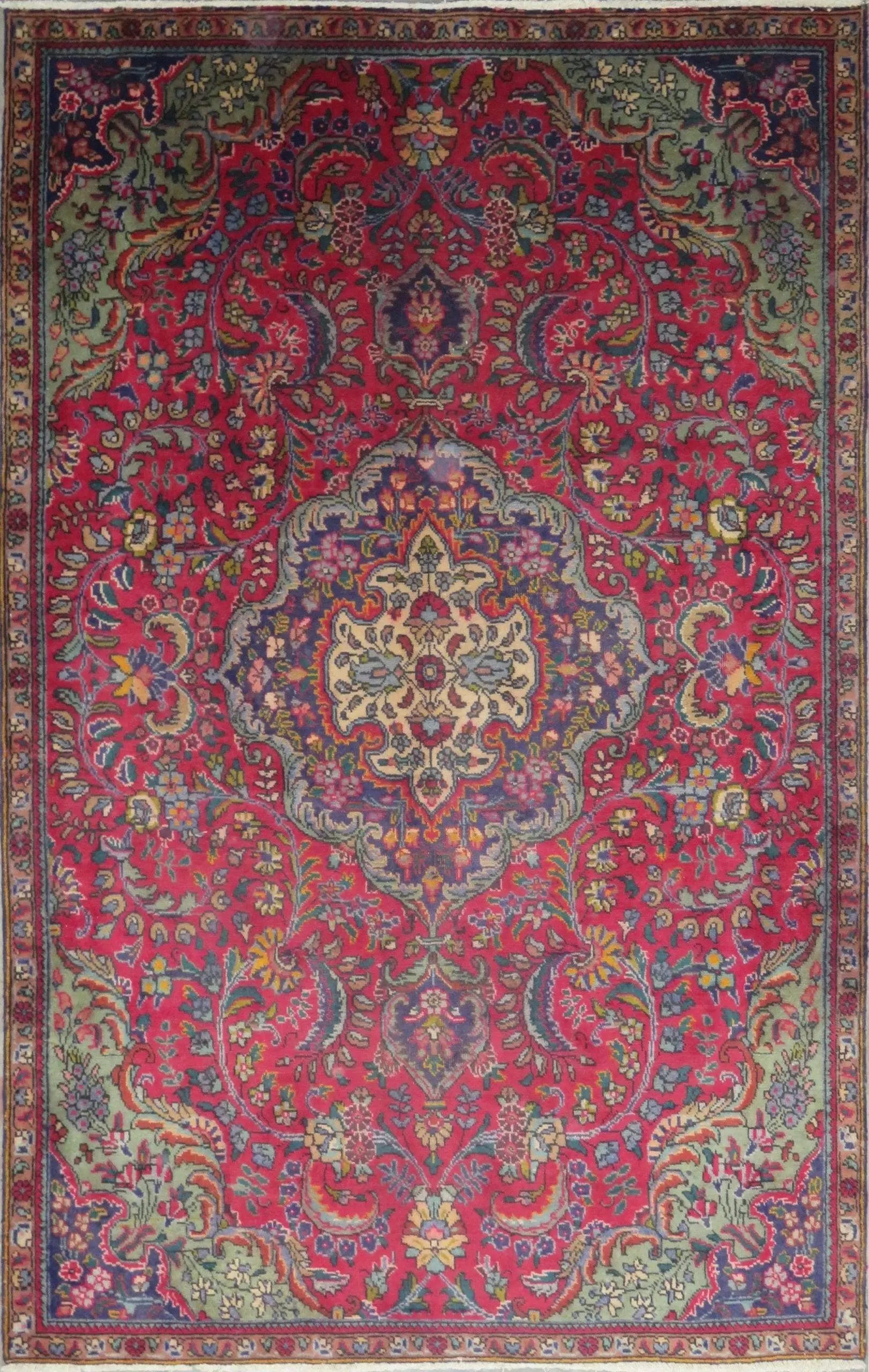 Hand-Knotted Persian Wool Rug _ Luxurious Vintage Design, 7'9" x 5'1", Artisan Crafted